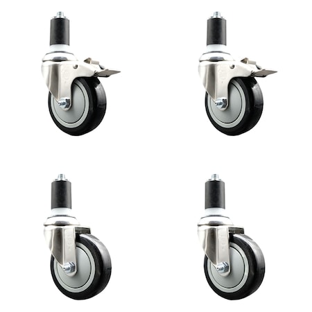 Service Caster 4 Inch 316SS Black Poly Swivel 1-1/2 Inch Expanding Stem Caster Lock Brake, 2PK SS316TTLEX20S414-PPUB-BLK-2-S-2-112